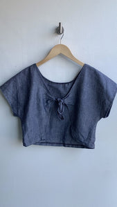 Pre-Owned Cub Grey Tie-Front Cap Sleeve Top - One Size