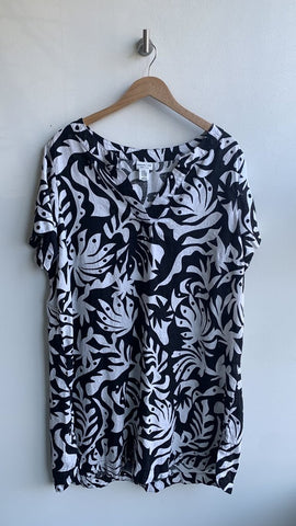 Pre-Owned Rachel Zoe Black/White Tropical Print Short Sleeve Linen Dress - Size 2X