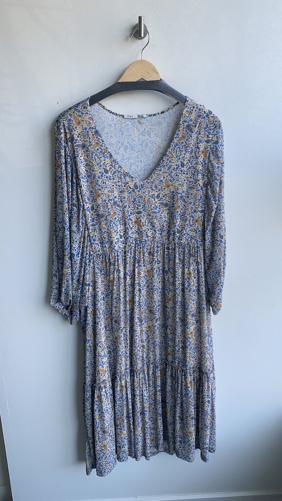 Pre-Owned Dex Blue/Taupe Paisley Print Tiered Dress - Size 2X