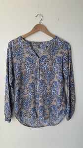 Pre-Owned Soyaconcept Cream Blue Paisley Print 3/4 Sleeve Blouse- Size Small