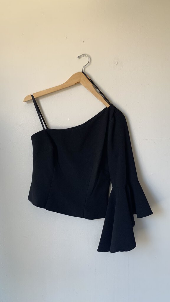 Pre-Owned Eliza J Black One Bell Sleeve Cropped Top- Size 6
