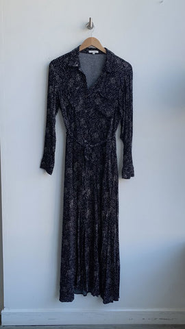 Pre-Owned Z Supply Black Spotted Long Sleeve Button Front Maxi Dress- Size Medium