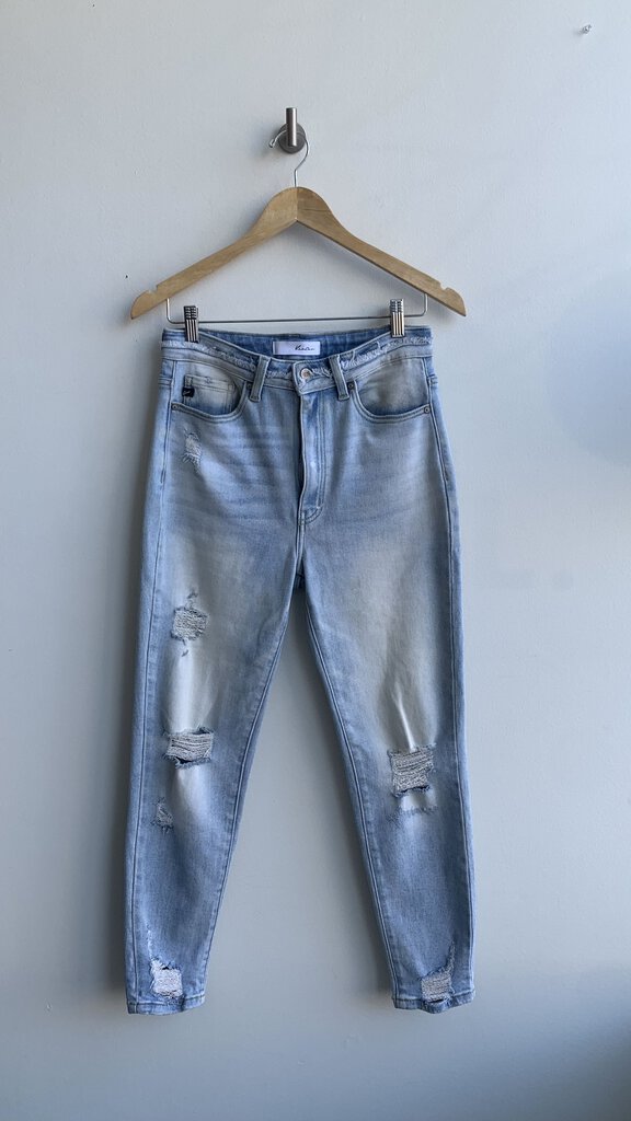 Pre-Owned Kancan Light Wash Distressed and Ripped Skinny Jeans- Size 28