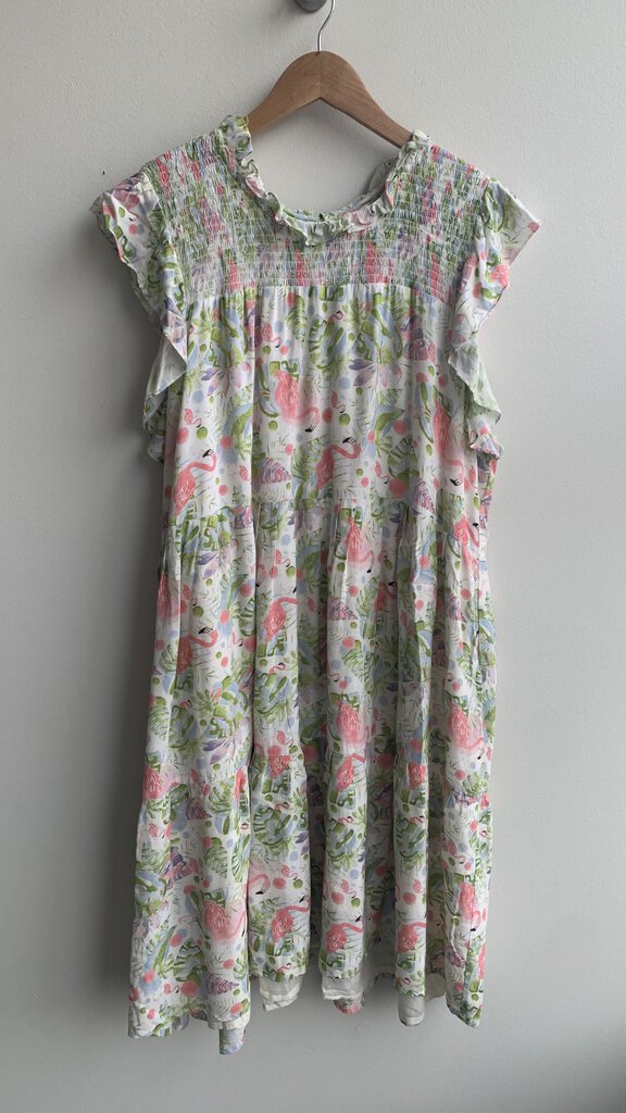 Pre-Owned Hayden Los Angeles Cream Flamingo Print Tiered Dress - Size 1XL