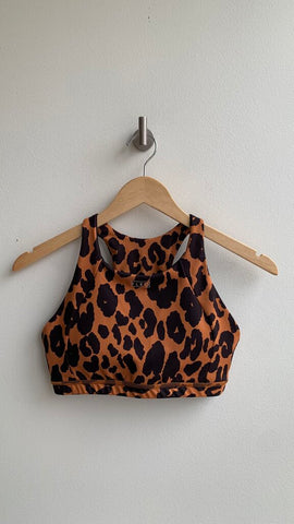 Pre-Owned Fleo Brown/Black Leopard Sports Bra- Size Medium