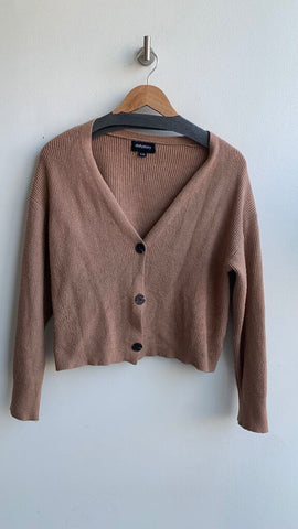 Dailystory Toffee Brown Rib Knit Button Front Cropped Cardigan - SIze Large