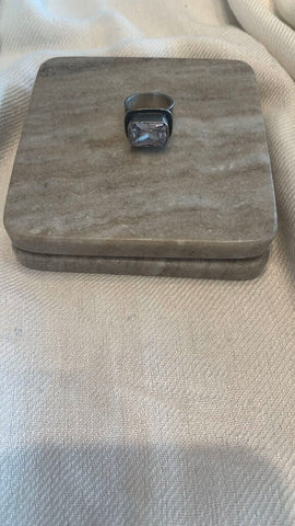 Pre-Owned Silpada Brushed Silver Large Rectangular CZ Ring - Size 8
