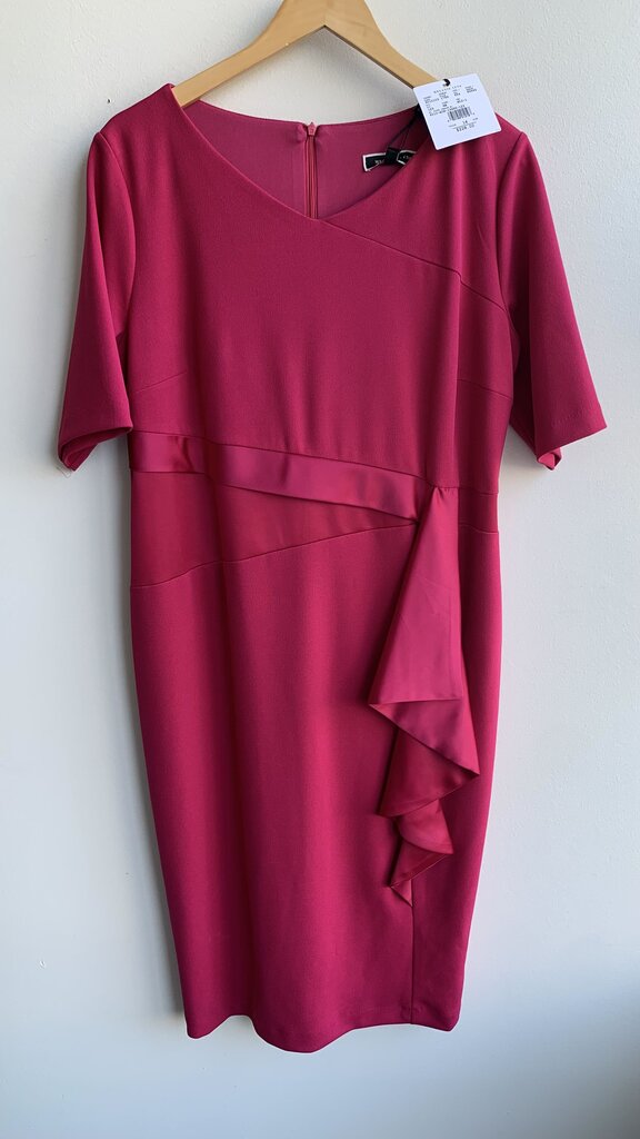Pre-Owned Melanie Lyne Pink Sash Detail Short Sleeve Sheath Dress - Size 16 (NWT)