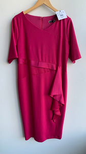 Pre-Owned Melanie Lyne Pink Sash Detail Short Sleeve Sheath Dress - Size 16 (NWT)