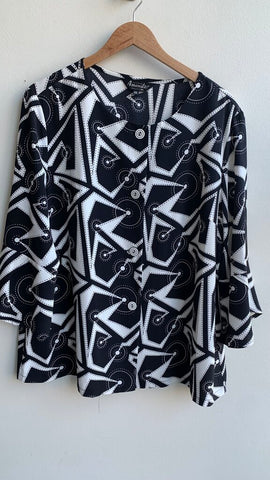 Pre-Owned Amanda Collection Black/White Pattern Button Front Blouse - Size XXL
