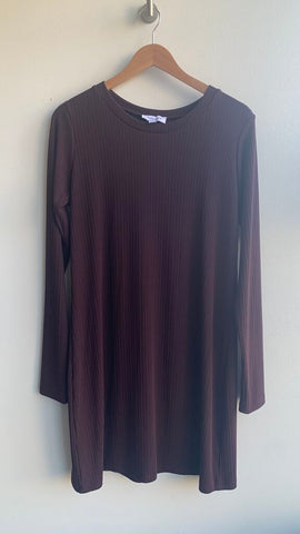 Pre-Owned Dailystory Dark Purple Ribbed Long Sleeve Dress - Size X-Large