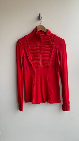 Pre-Owned Lululemon Red 1/4 Zip Thumhole Pullover Sweater- Size 6