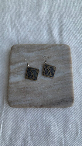 Pre-Owned Bronze Women Print Diamond Shape Earrings