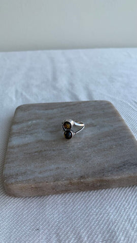 Pre-Owned Silver 925 Double Brown Stone Ring - Size 6