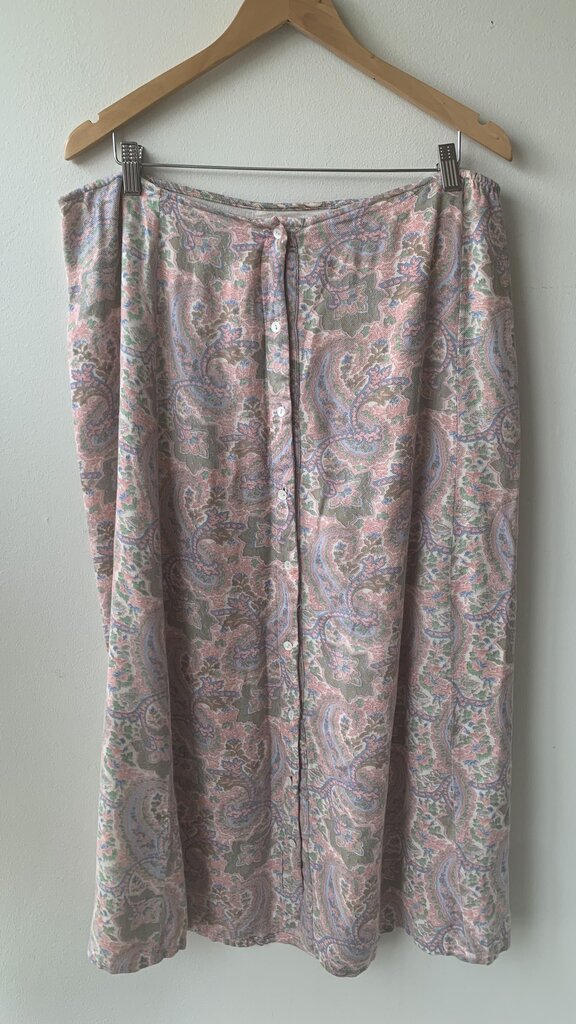 Pre-Owned April Cornell Pink Paisley Midi Button Front Skirt- Size X-Large