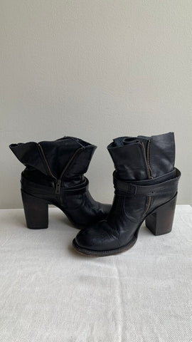 Pre-Owned Freebird Black Bama Leather Heeled Boots - Size 8