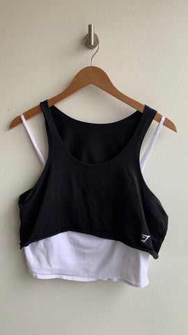 Pre-Owned Gymshark Black Layered Under White Cropped Tank Top - Size Large