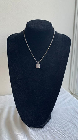 Pre-Owned Silver Chain Thick Square Multi Gem Gold Prongs Necklace