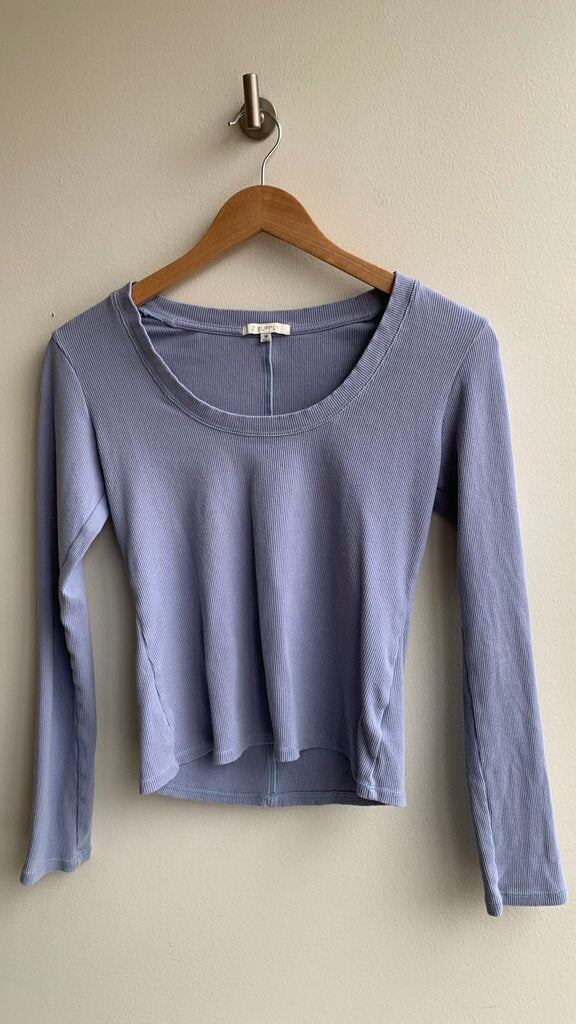 Pre-Owned Z Supply Blue Ribbed Scoop Neckl Casual Longsleeve Top - Size Medium