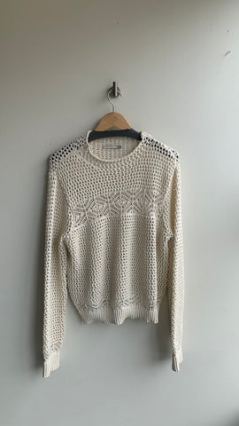 Pre-Owned Black Tape White Open Crochet Sweater- Size X-Large