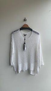 Pre-Owned Charlie B White Mesh Long Sleeve Sweater (NWT)- Size Large