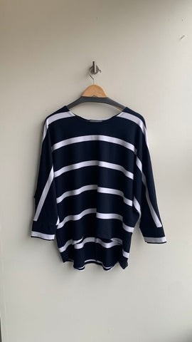 Pre-Owned Shannon Passero Navy/White Stripe Long Sleeve High/Low Sweater- Size O/S