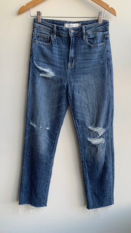 Pre-Owned Hidden Medium Blue Ripped Distressed Baggy Straight Leg Denim- Size 26