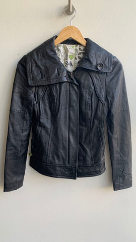 Pre-Owned Soia & Kyo Black Leather Classic Zip Collared Jacket - Size X-Small