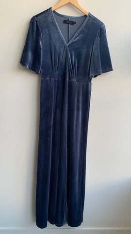 Pre-Owned Angel Eye Blue Velvet Short Split Sleeve Maxi Dress- Size 6