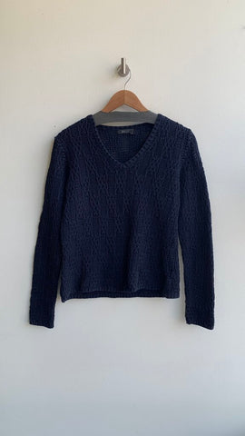 Pre-Owned Orly Navy V-Neck Knit Sweater - Size Large