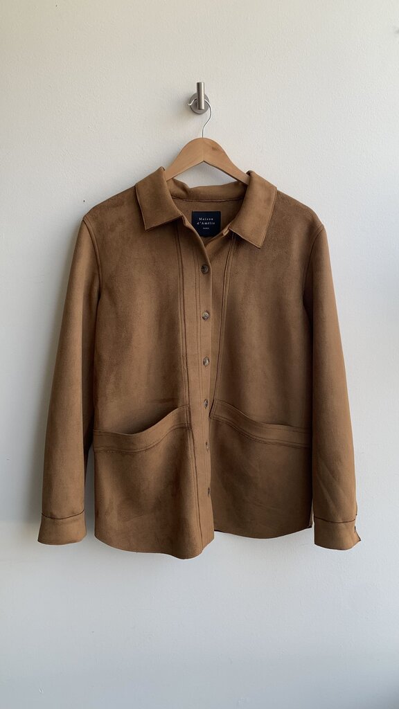 Pre-Owned Maison d'Amelie Brown Faux Suede Button Front Collared Jacket - Size Large (Estimated)