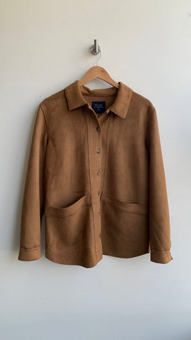 Pre-Owned Maison d'Amelie Brown Faux Suede Button Front Collared Jacket - Size Large (Estimated)