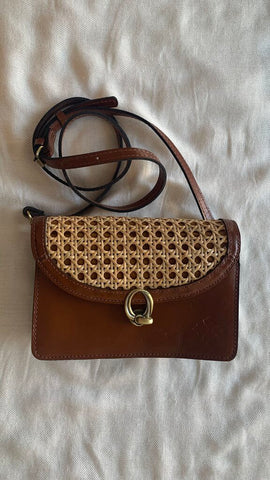 Pre-Owned Patricia Nash Brown w/ Natural Weave Small Crossbody