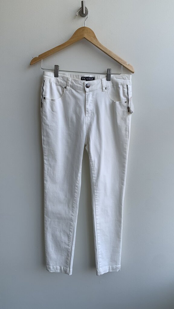 Pre-Owned Picadilly White Side Zip Skinny Jeans - Size 8