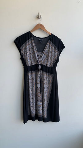 Pre-Owned Enfocus Studio Black Printed Cap Sleeve Dress - Size 12