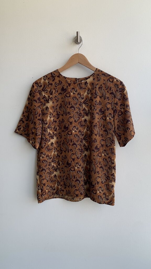 Pre-Owned Worthington Brown Printed Short Sleeve Blouse - SIze Medium