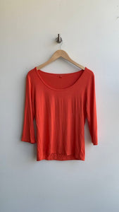 Pre-Owned CYC Orange Scoop Neck 3/4 Sleeve Top - Size Large