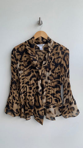 Pre-Owned Allison Taylor Leopard Print Sheer Long Sleeve Blouse - Size Large