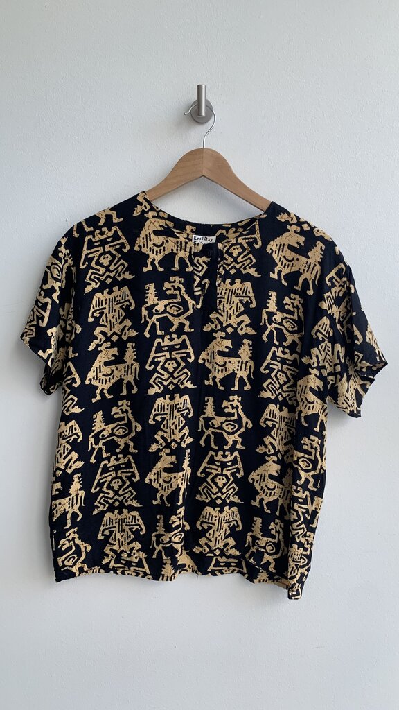 Pre-Owned Kosi Bali Collection Black/Brown Egyptian Print Top - Size Large (Estimated)