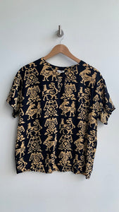 Pre-Owned Kosi Bali Collection Black/Brown Egyptian Print Top - Size Large (Estimated)