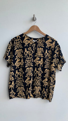 Pre-Owned Kosi Bali Collection Black/Brown Egyptian Print Top - Size Large (Estimated)