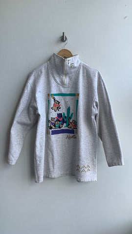 Pre-Owned Vintage Kyote Kreations Grey Cat Cactus Graphic Sweatshirt - One Size