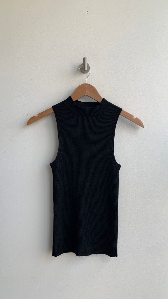 Pre-Owned Moth Black Ribbed High Neck Tank - Size Small