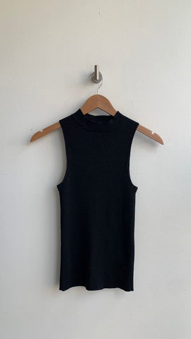 Pre-Owned Moth Black Ribbed High Neck Tank - Size Small