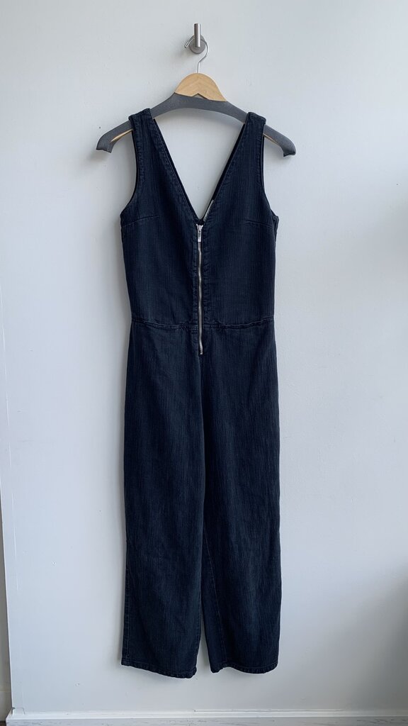 Pre-Owned Zara Trf Collection Black Tencel Zip Front Sleeveless Jumpsuit - SIze X-Small