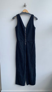 Pre-Owned Zara Trf Collection Black Tencel Zip Front Sleeveless Jumpsuit - SIze X-Small
