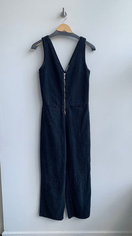 Pre-Owned Zara Trf Collection Black Tencel Zip Front Sleeveless Jumpsuit - SIze X-Small