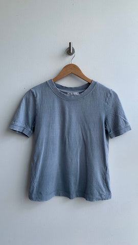 Zara Blue Ribbed Trim T-Shirt - Size Small