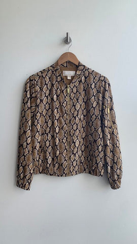 Pre-Owned Michael Kors Brown Snake Print Bomber Jacket- Size Small