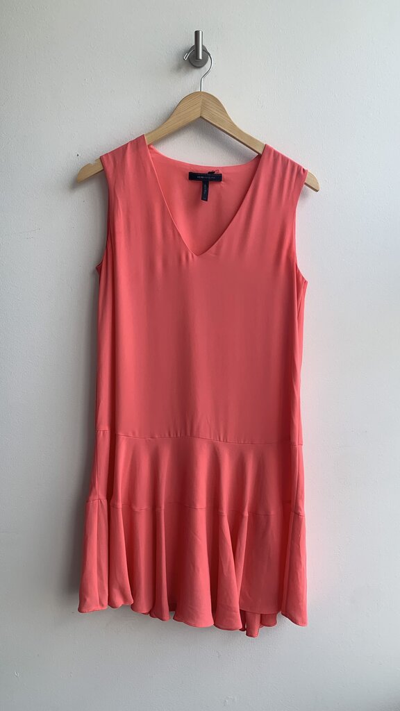 Pre-Owned BCBG Maxazria Coral Pink V-Neck Ruffle Skirt Sleeveless Dress - Size X-Small